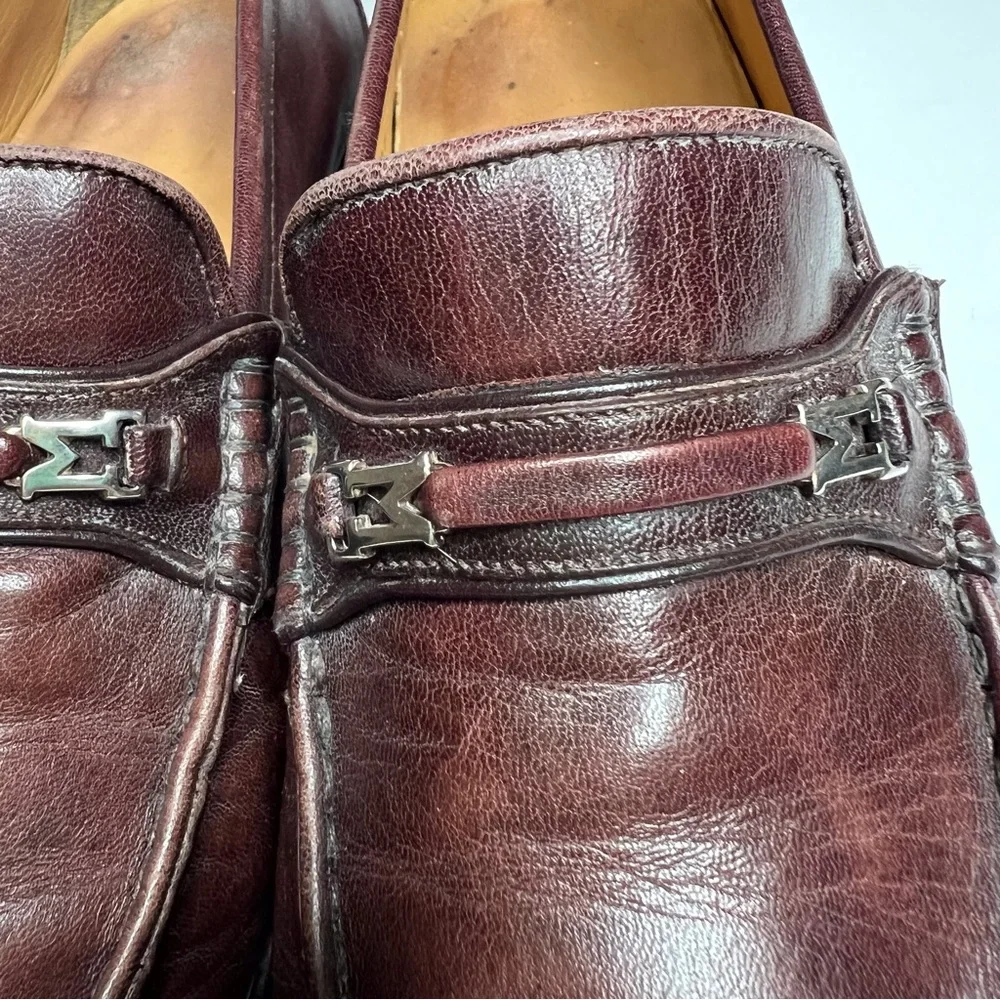 Bruno Magli Genoa Horsebit M Logo Loafer Burgundy Leather Slip-On 9.5 M Classic